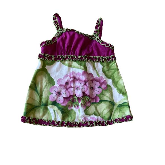 Trish Scully Girls Toddler Dress 6 Purple Green Floral Cotton Tiered Ruffle VTG - Picture 11 of 12